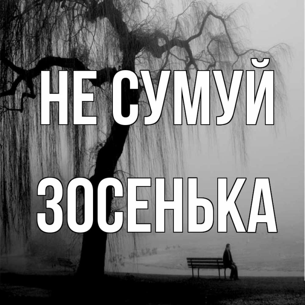 Открытка на каждый день з підписом, Зосенька Не сумуй висящие ветки дерева и лавочка под деревом Прикольна листівка з побажанням онлайн скачати безкоштовно 