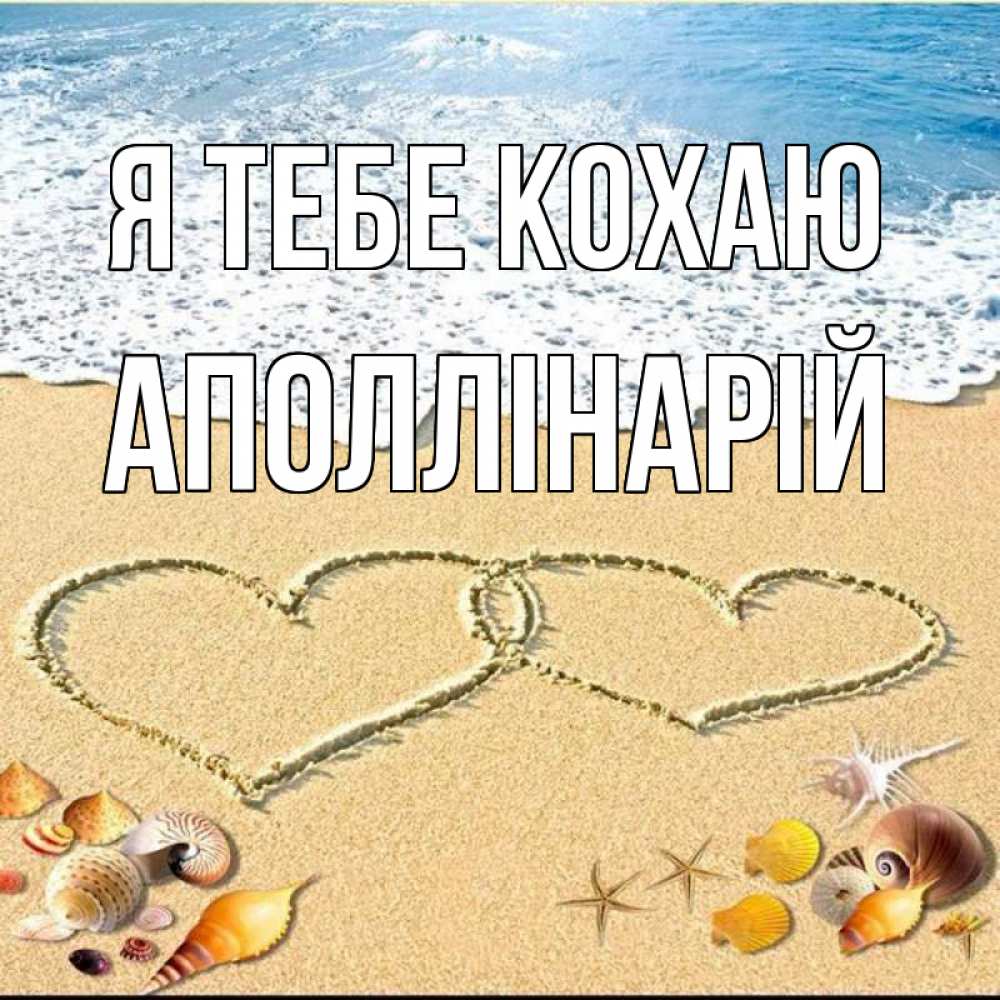 Открытка на каждый день з підписом, Аполлінарій Я тебе кохаю ракушки Прикольна листівка з побажанням онлайн скачати безкоштовно 