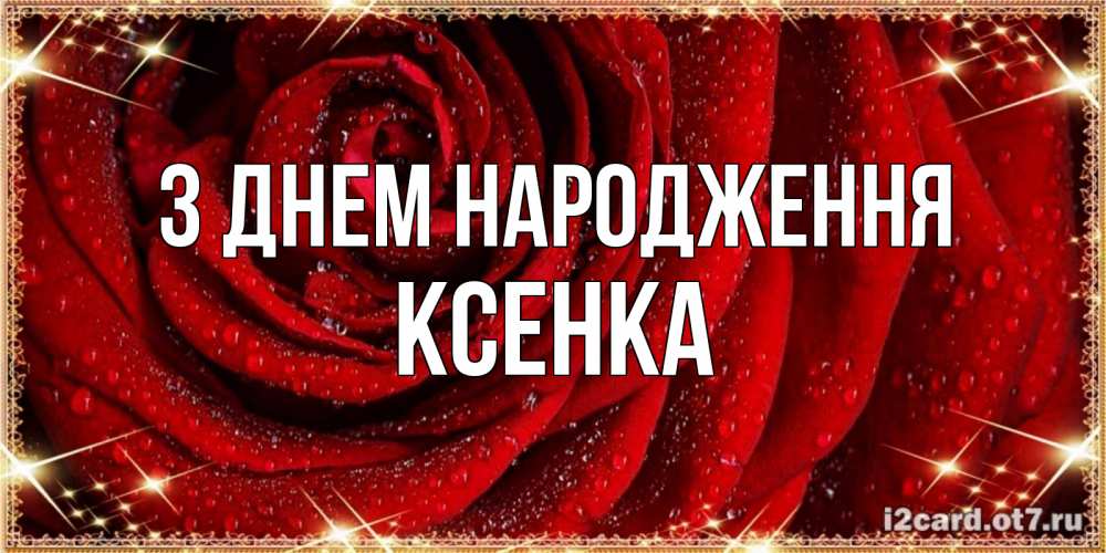 Открытка на каждый день з підписом, Ксенка З Днем народження роса на розе блестящая в лучах солнца Прикольна листівка з побажанням онлайн скачати безкоштовно 