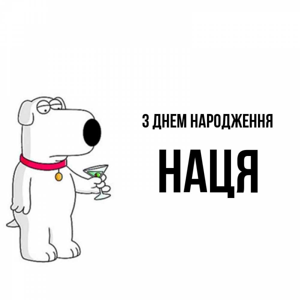 Открытка на каждый день з підписом, Наця З Днем народження песик с оливками Прикольна листівка з побажанням онлайн скачати безкоштовно 