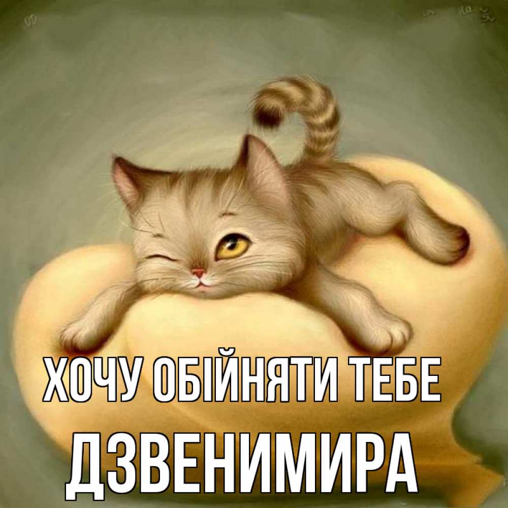 Открытка на каждый день з підписом, Дзвенимира Хочу обійняти тебе кошечка Прикольна листівка з побажанням онлайн скачати безкоштовно 