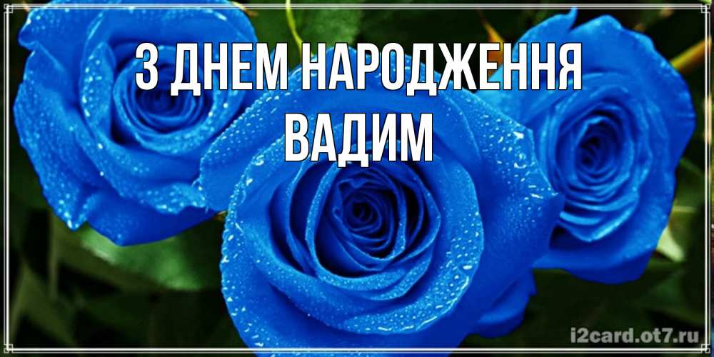 Открытка на каждый день з підписом, Вадим З Днем народження розы с синим цветом Прикольна листівка з побажанням онлайн скачати безкоштовно 