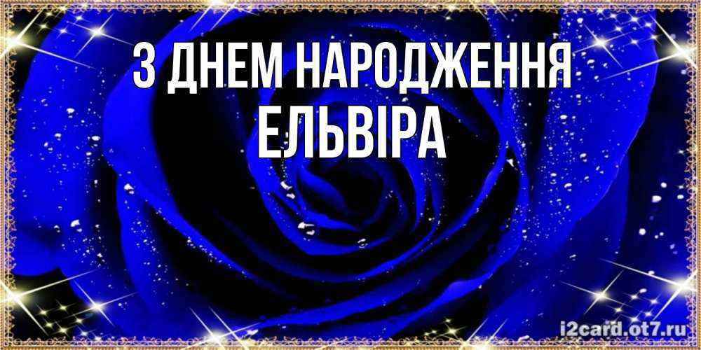 Открытка на каждый день з підписом, Ельвіра З Днем народження голубые цветы в росе Прикольна листівка з побажанням онлайн скачати безкоштовно 