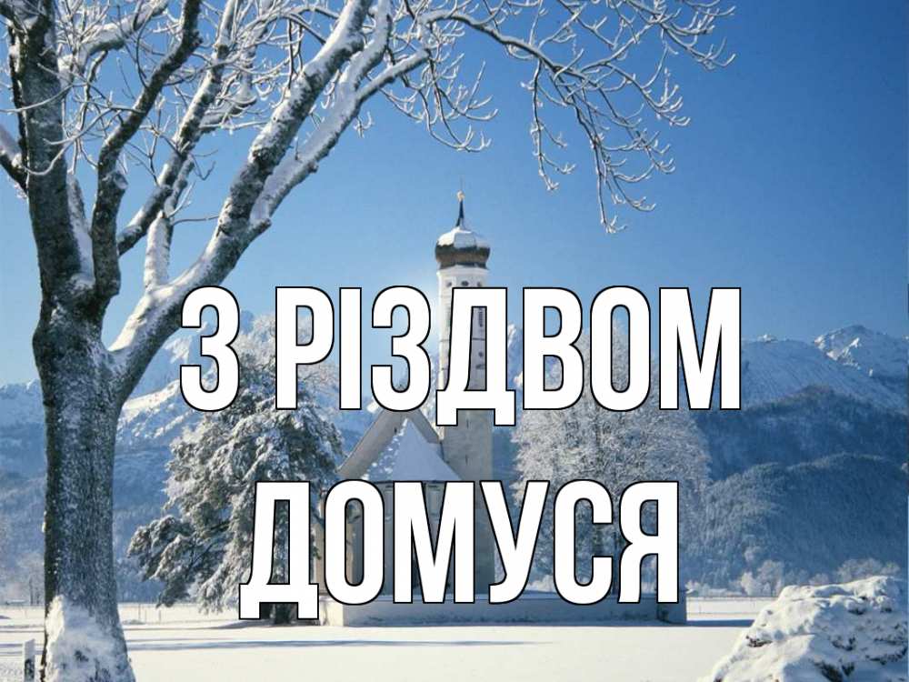 Открытка на каждый день з підписом, Домуся З Різдвом зима, храм, костел Прикольна листівка з побажанням онлайн скачати безкоштовно 