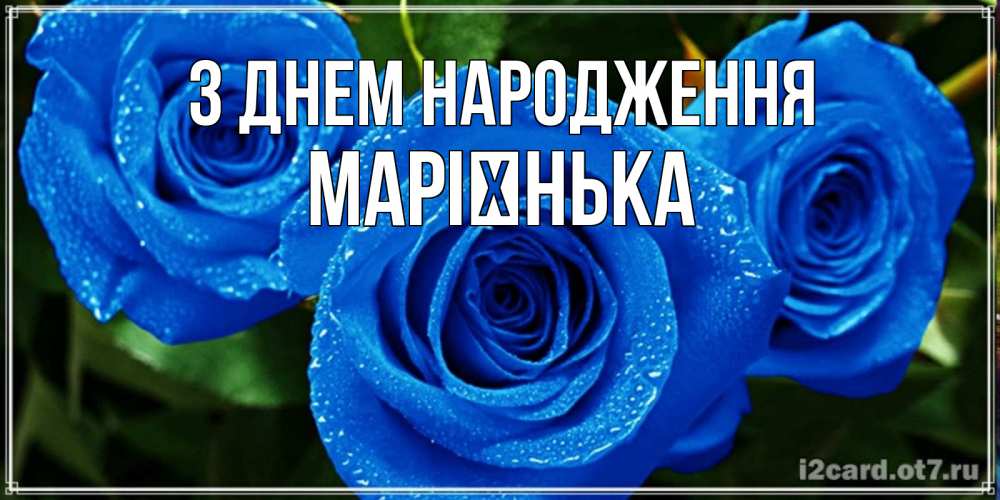 Открытка на каждый день з підписом, Марієнька З Днем народження розы с синим цветом Прикольна листівка з побажанням онлайн скачати безкоштовно 
