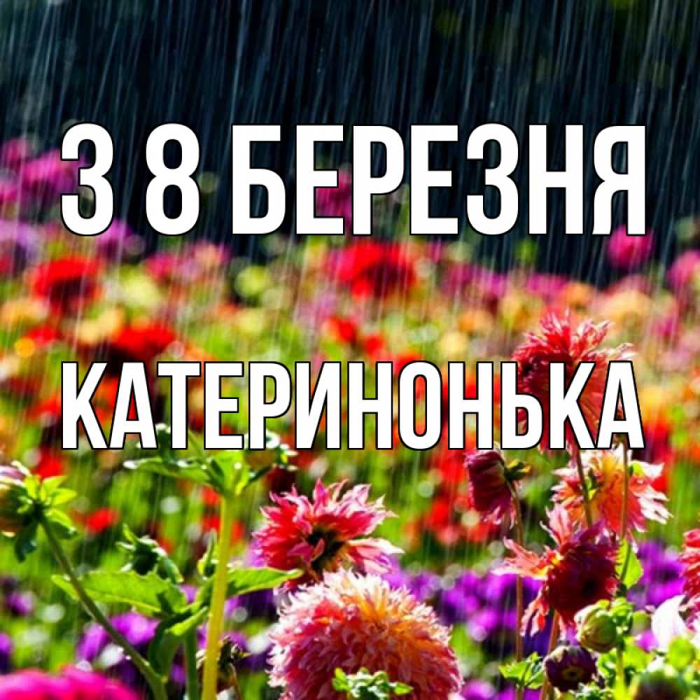Открытка на каждый день з підписом, Катеринонька З 8 БЕРЕЗНЯ цветы под дождиком к международному женскому дню Прикольна листівка з побажанням онлайн скачати безкоштовно 