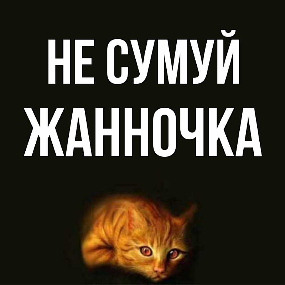 Открытка на каждый день з підписом, Жанночка Не сумуй лежащий кот в темноте Прикольна листівка з побажанням онлайн скачати безкоштовно 