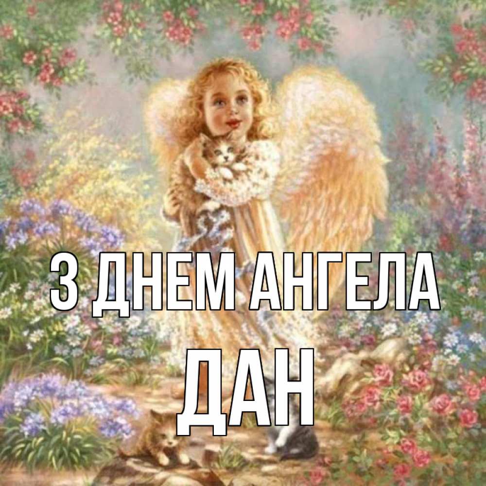 Открытка на каждый день з підписом, Дан З Днем ангела держит котенка Прикольна листівка з побажанням онлайн скачати безкоштовно 