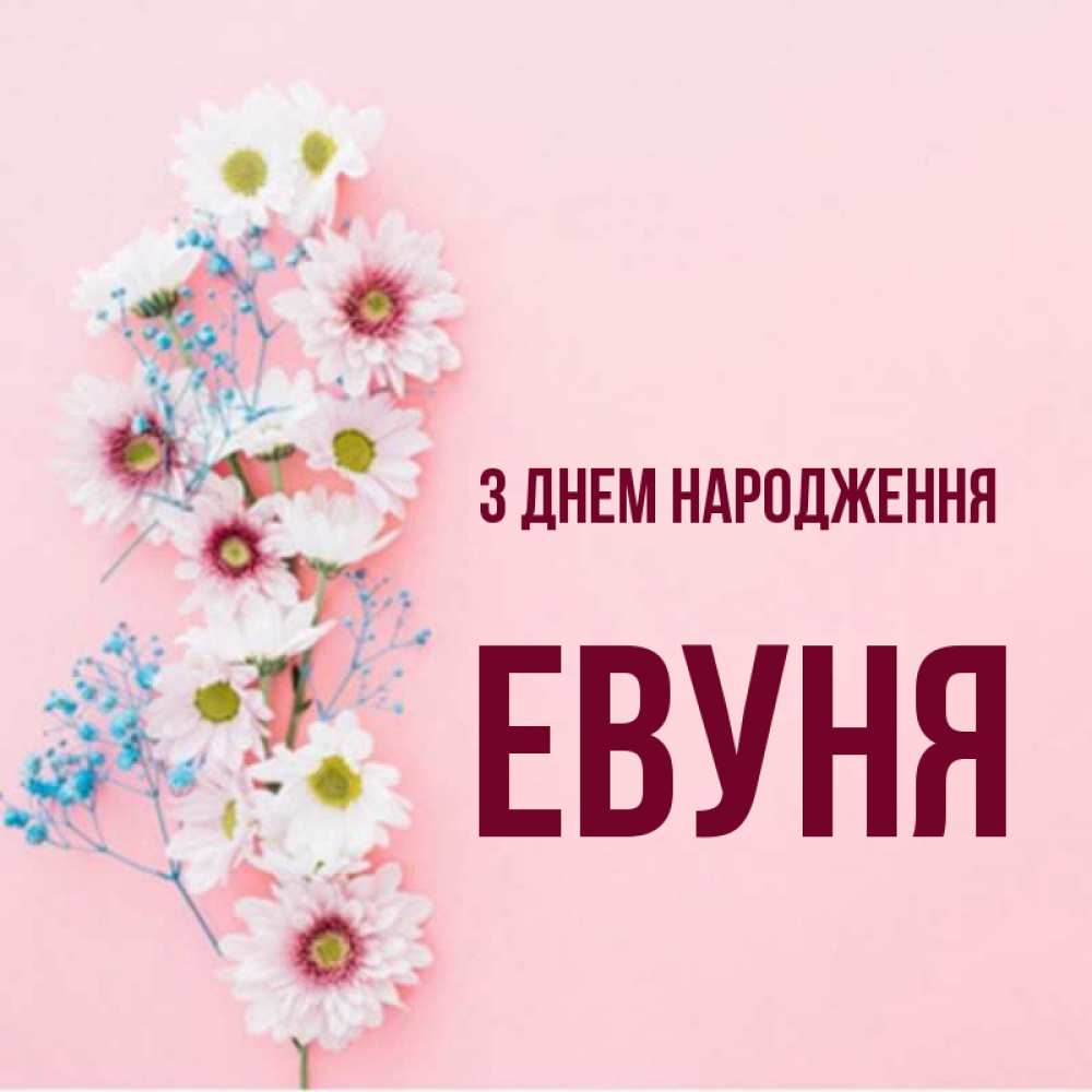 Открытка на каждый день з підписом, Евуня З Днем народження Родная моя с днем рождения тебя картинка с цветами белыми и голубыми Прикольна листівка з побажанням онлайн скачати безкоштовно 