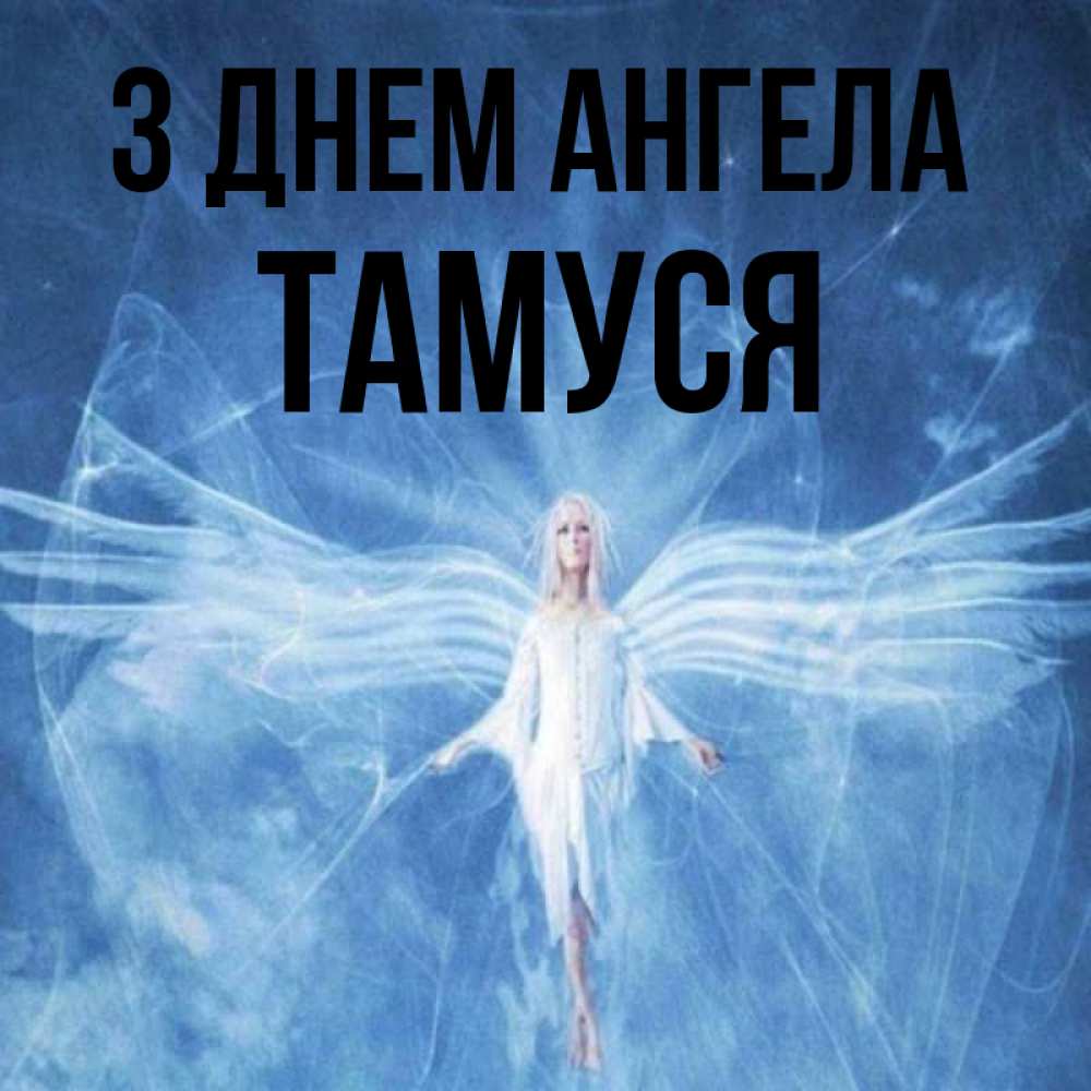 Открытка на каждый день з підписом, Тамуся З Днем ангела голубой фон и крылья как у стрекозы Прикольна листівка з побажанням онлайн скачати безкоштовно 