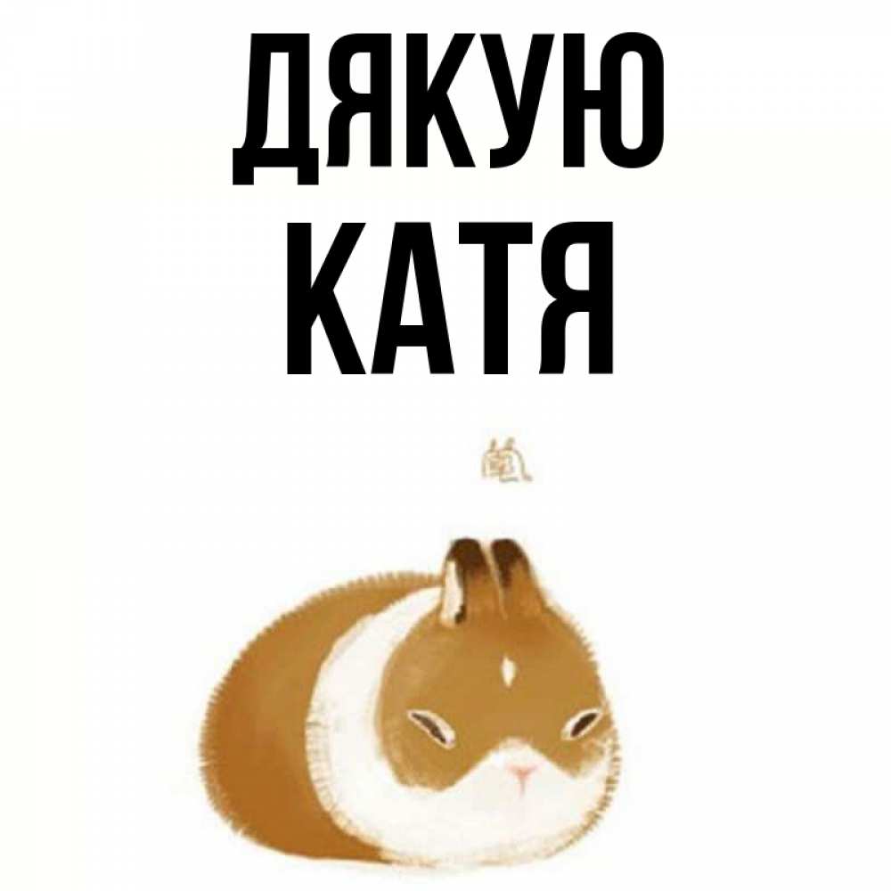 Открытка на каждый день з підписом, Катя Дякую коричнево белый домашний питомец Прикольна листівка з побажанням онлайн скачати безкоштовно 