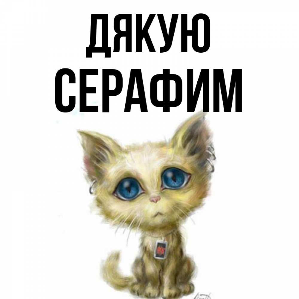 Открытка на каждый день з підписом, Серафим Дякую рисованный кот благодарит вас Прикольна листівка з побажанням онлайн скачати безкоштовно 