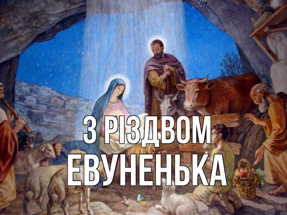 Открытка на каждый день з підписом, Евуненька З Різдвом Хлев с животными, Иисус, рождество Прикольна листівка з побажанням онлайн скачати безкоштовно 