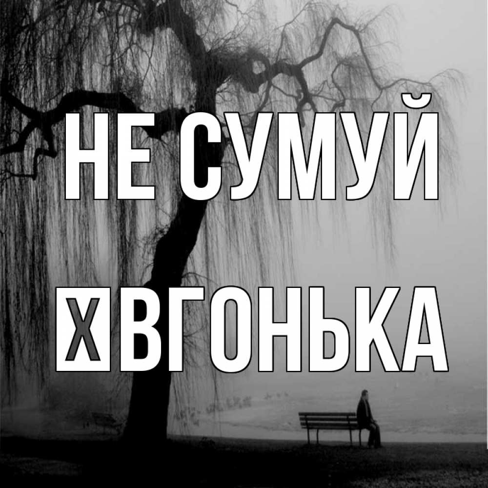 Открытка на каждый день з підписом, Ївгонька Не сумуй висящие ветки дерева и лавочка под деревом Прикольна листівка з побажанням онлайн скачати безкоштовно 