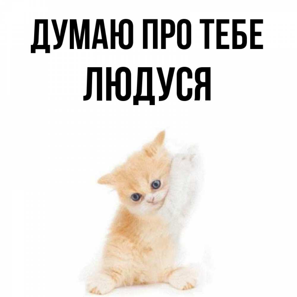 Открытка на каждый день з підписом, Людуся Думаю про тебе зверушки и милота Прикольна листівка з побажанням онлайн скачати безкоштовно 