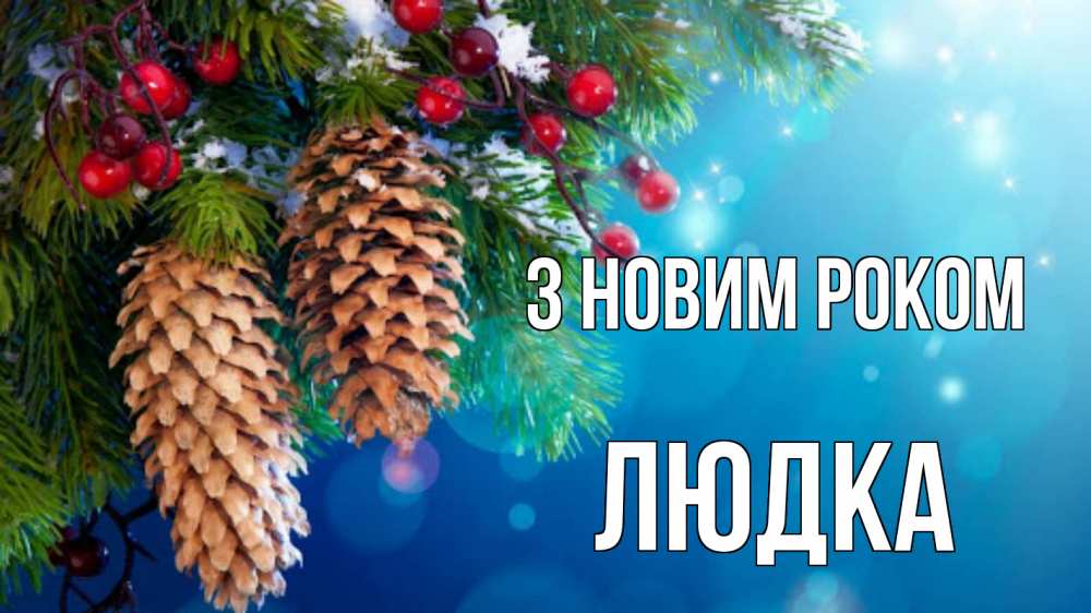Открытка на каждый день з підписом, Людка З новим роком Новый год, ель, шишки Прикольна листівка з побажанням онлайн скачати безкоштовно 