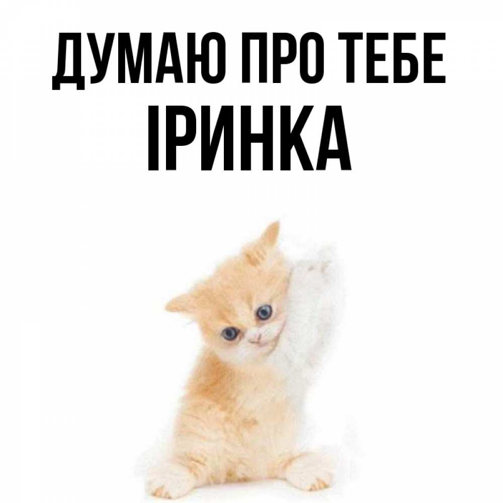 Открытка на каждый день з підписом, Іринка Думаю про тебе зверушки и милота Прикольна листівка з побажанням онлайн скачати безкоштовно 