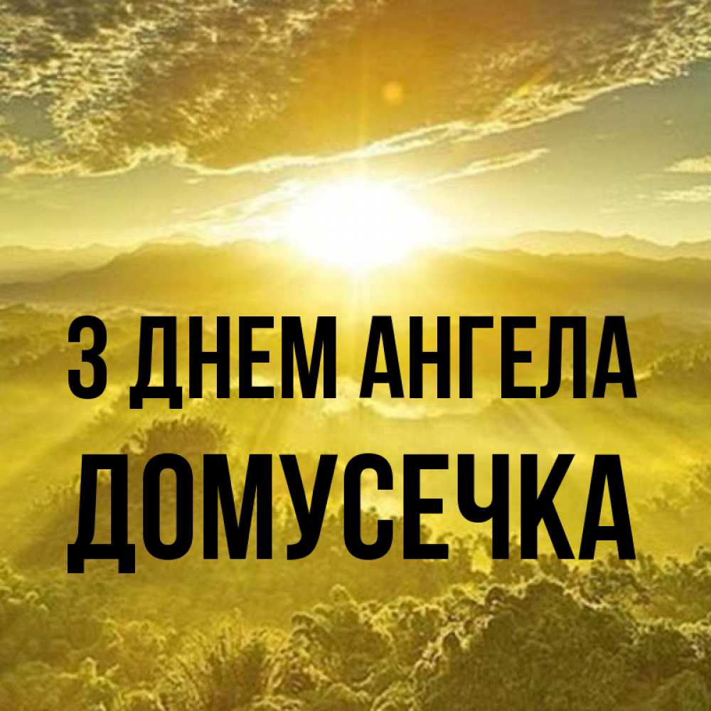 Открытка на каждый день з підписом, Домусечка З Днем ангела леса и небо в желтом Прикольна листівка з побажанням онлайн скачати безкоштовно 