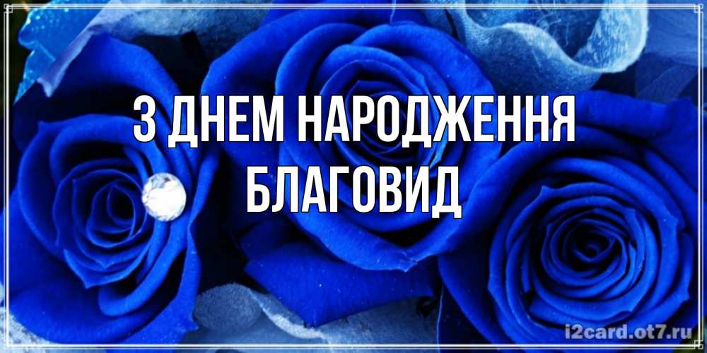 Открытка на каждый день з підписом, Благовид З Днем народження синие розы в росе Прикольна листівка з побажанням онлайн скачати безкоштовно 