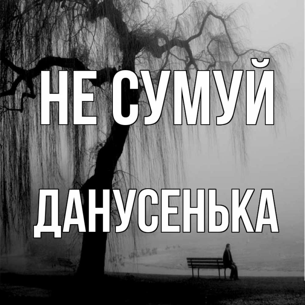Открытка на каждый день з підписом, Данусенька Не сумуй висящие ветки дерева и лавочка под деревом Прикольна листівка з побажанням онлайн скачати безкоштовно 