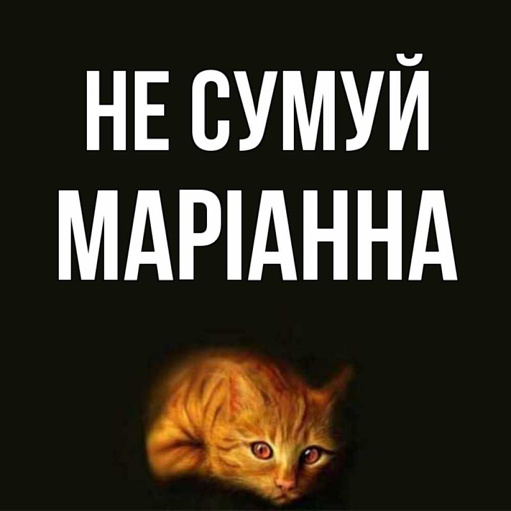 Открытка на каждый день з підписом, Маріанна Не сумуй лежащий кот в темноте Прикольна листівка з побажанням онлайн скачати безкоштовно 
