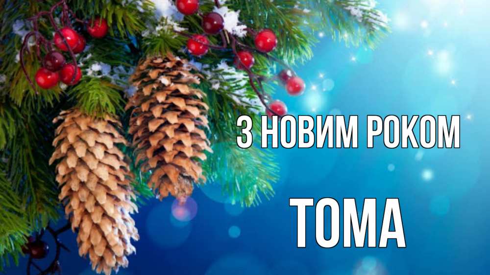 Открытка на каждый день з підписом, Тома З новим роком Новый год, ель, шишки Прикольна листівка з побажанням онлайн скачати безкоштовно 