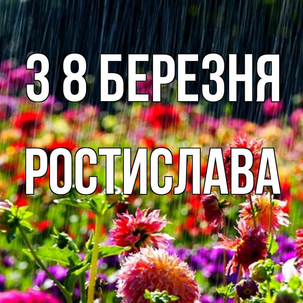 Открытка на каждый день з підписом, Ростислава З 8 БЕРЕЗНЯ цветы под дождиком к международному женскому дню Прикольна листівка з побажанням онлайн скачати безкоштовно 