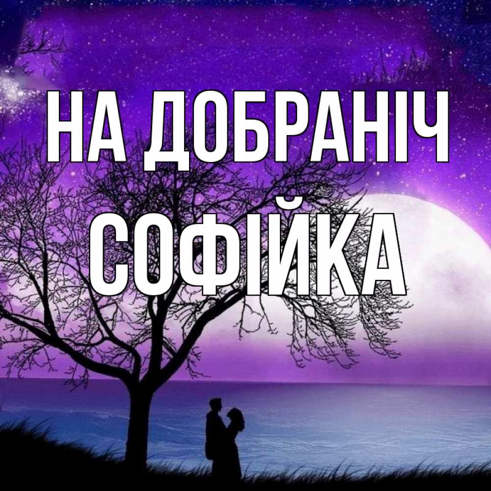 Открытка на каждый день з підписом, Софійка На добраніч огромная луна и парочка Прикольна листівка з побажанням онлайн скачати безкоштовно 