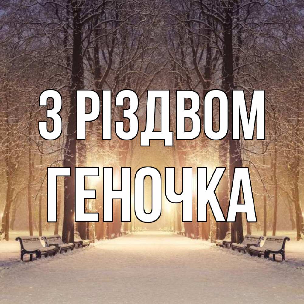 Открытка на каждый день з підписом, Геночка З Різдвом зима, парк, фонарь, лес Прикольна листівка з побажанням онлайн скачати безкоштовно 