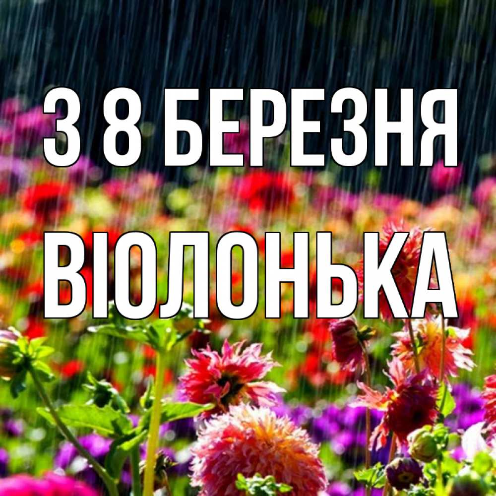 Открытка на каждый день з підписом, Віолонька З 8 БЕРЕЗНЯ цветы под дождиком к международному женскому дню Прикольна листівка з побажанням онлайн скачати безкоштовно 