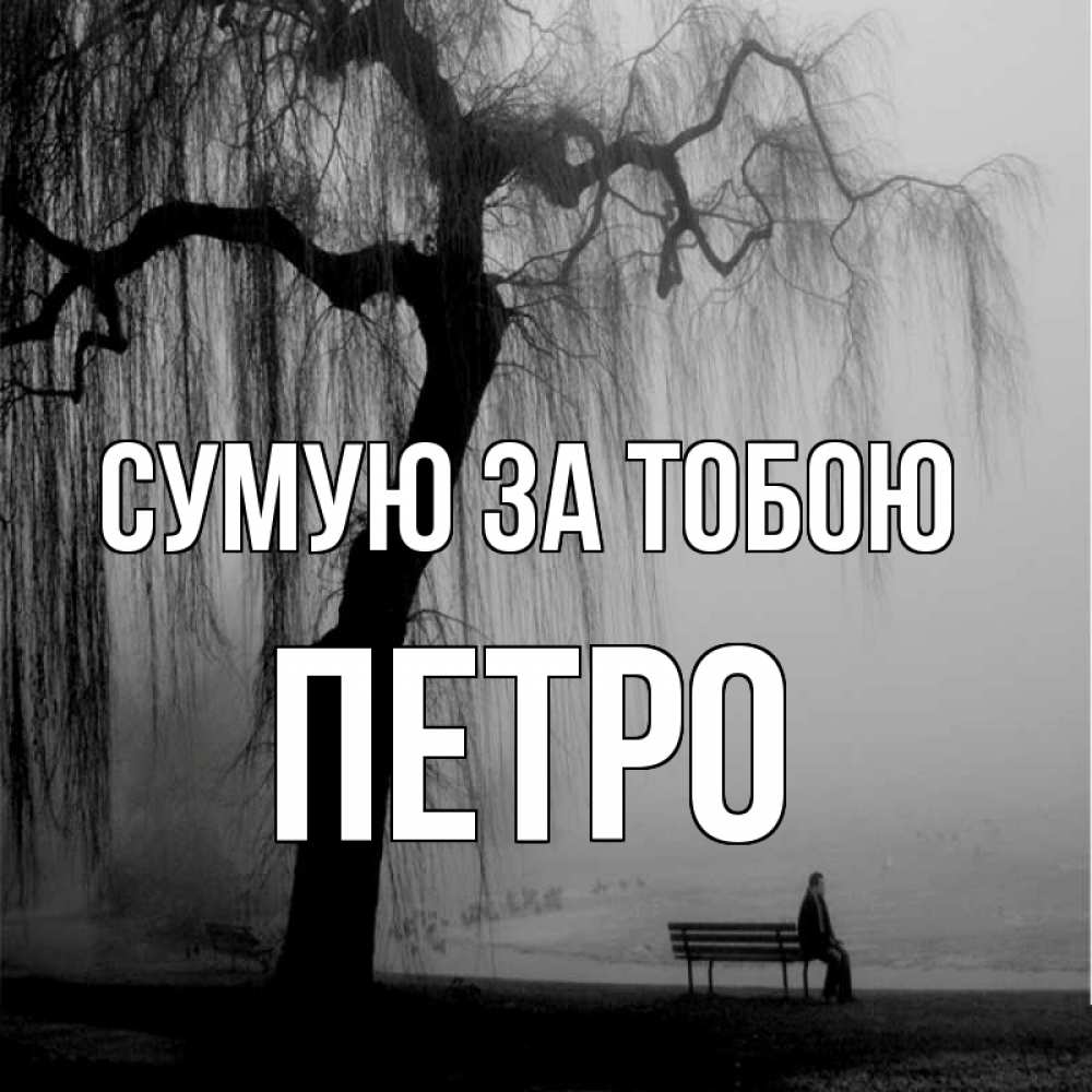 Открытка на каждый день з підписом, Петро Сумую за тобою лавочка под деревом я жду тебя Прикольна листівка з побажанням онлайн скачати безкоштовно 