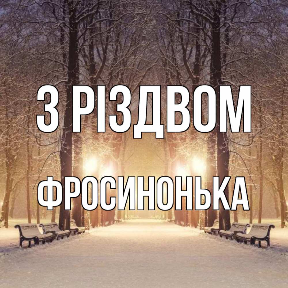 Открытка на каждый день з підписом, Фросинонька З Різдвом зима, парк, фонарь, лес Прикольна листівка з побажанням онлайн скачати безкоштовно 