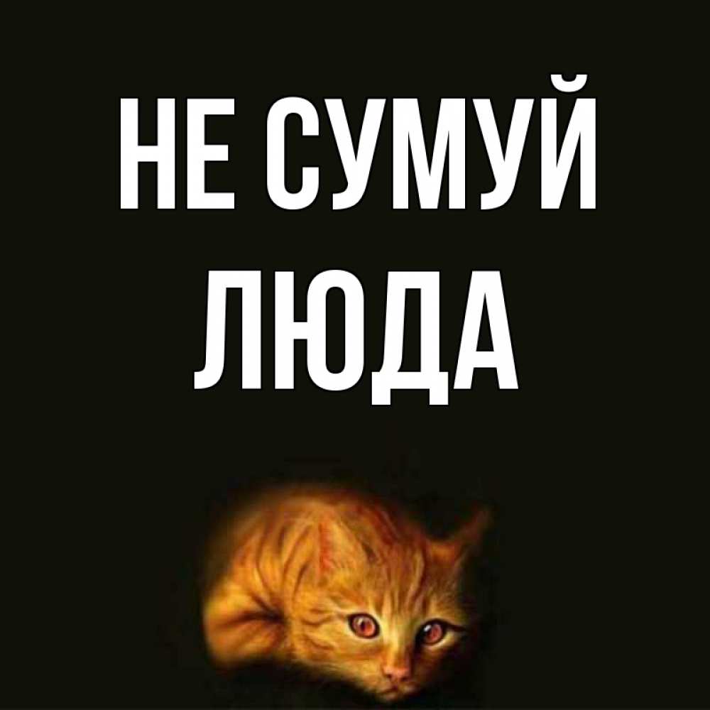 Открытка на каждый день з підписом, Люда Не сумуй лежащий кот в темноте Прикольна листівка з побажанням онлайн скачати безкоштовно 