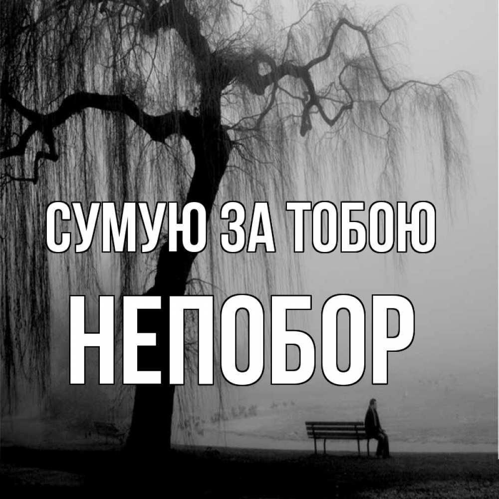 Открытка на каждый день з підписом, Непобор Сумую за тобою лавочка под деревом я жду тебя Прикольна листівка з побажанням онлайн скачати безкоштовно 