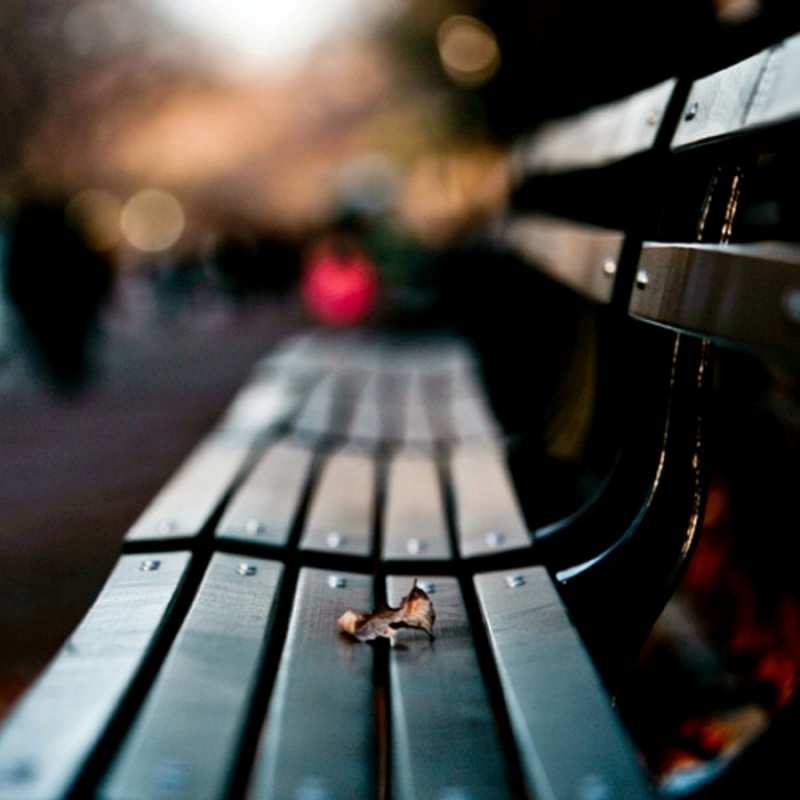 Открытка лавочка в фокусе  размытый фон  Не сумуй 