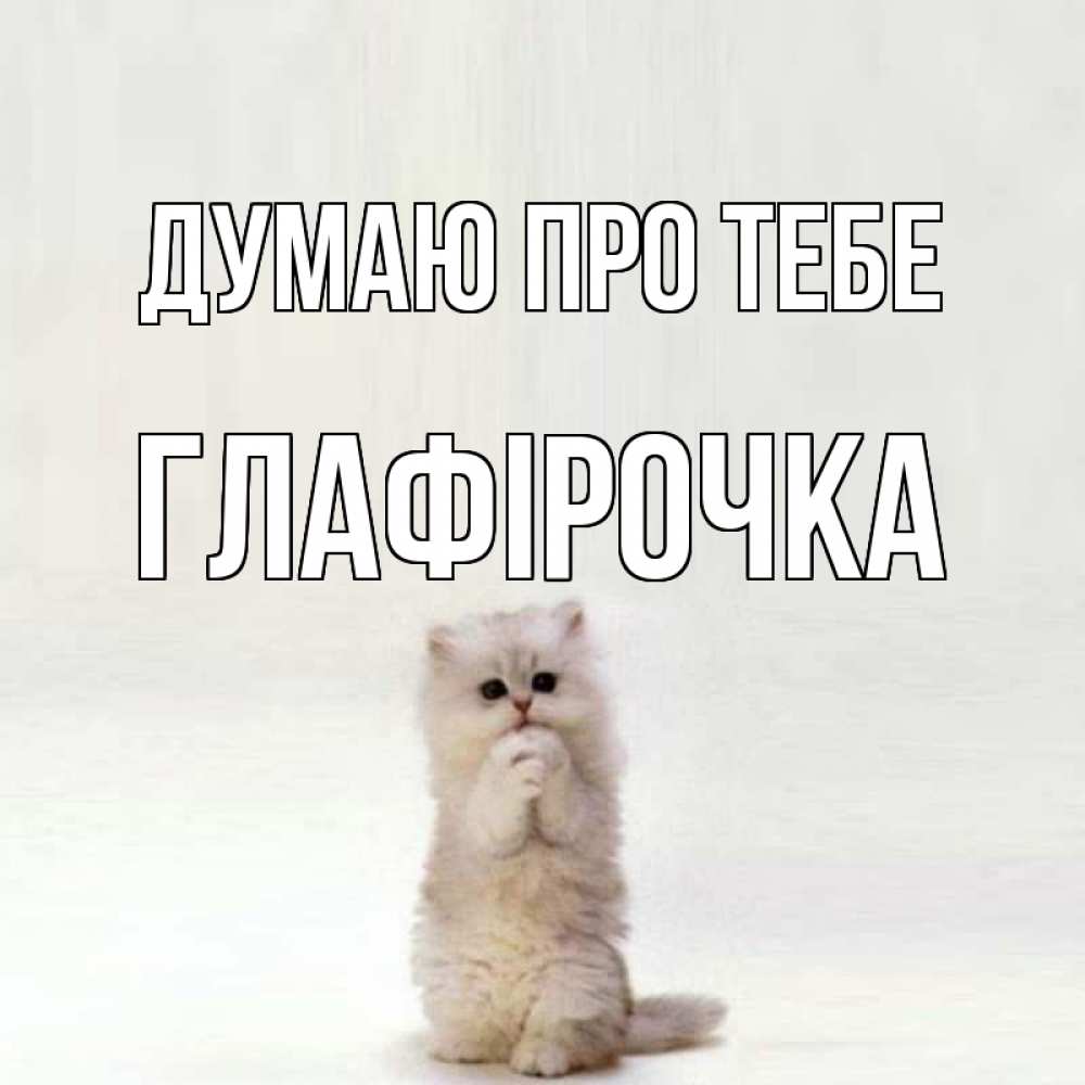 Открытка на каждый день з підписом, Глафірочка Думаю про тебе кот стоит на задних лапах Прикольна листівка з побажанням онлайн скачати безкоштовно 
