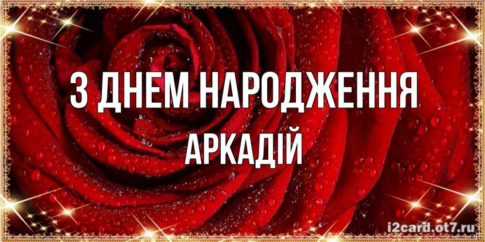 Открытка на каждый день з підписом, Аркадій З Днем народження роса на розе блестящая в лучах солнца Прикольна листівка з побажанням онлайн скачати безкоштовно 