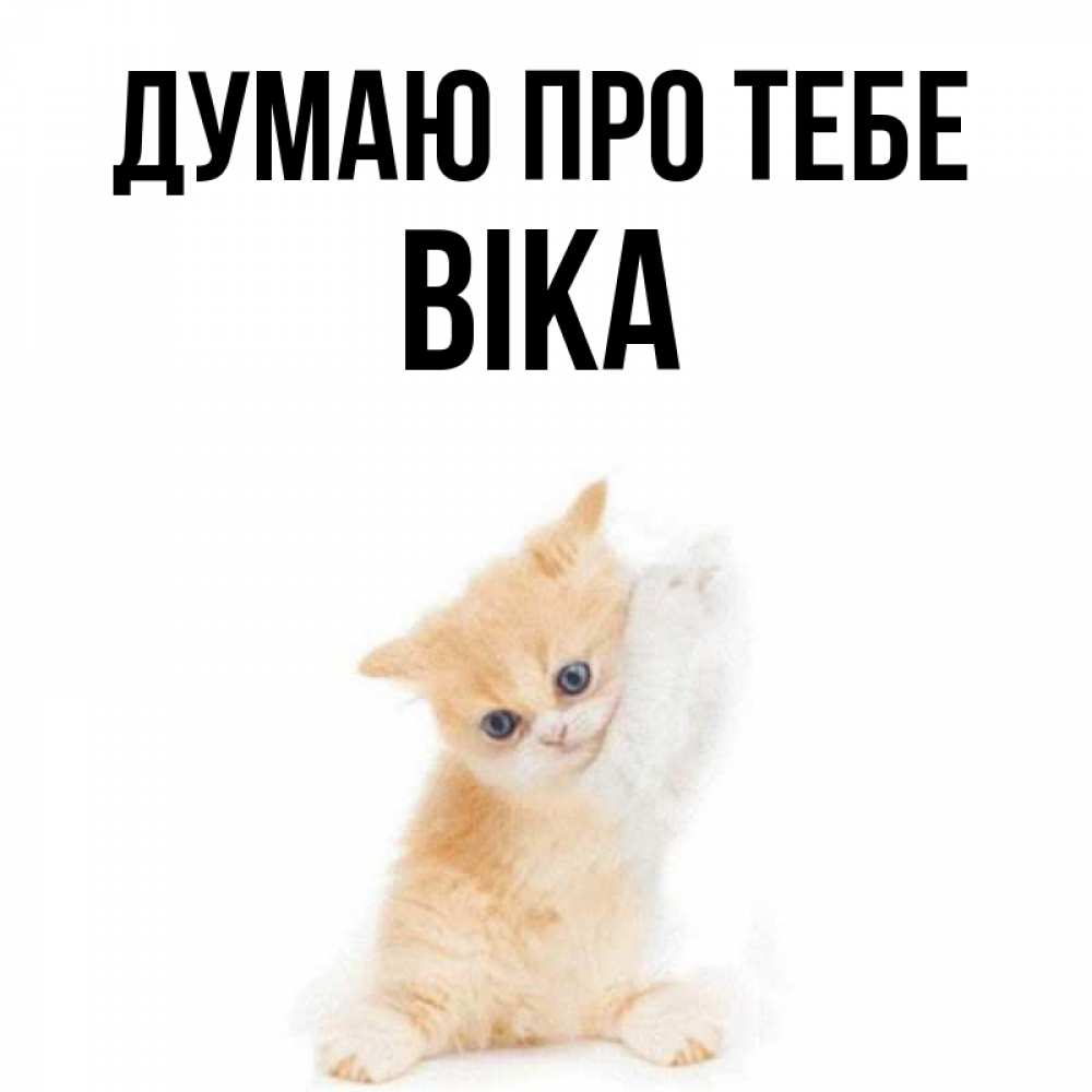 Открытка на каждый день з підписом, Віка Думаю про тебе зверушки и милота Прикольна листівка з побажанням онлайн скачати безкоштовно 