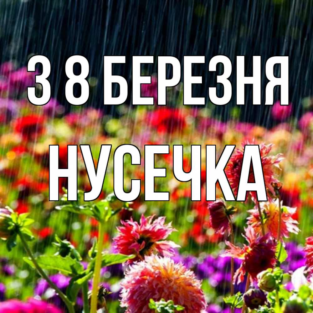 Открытка на каждый день з підписом, Нусечка З 8 БЕРЕЗНЯ цветы под дождиком к международному женскому дню Прикольна листівка з побажанням онлайн скачати безкоштовно 