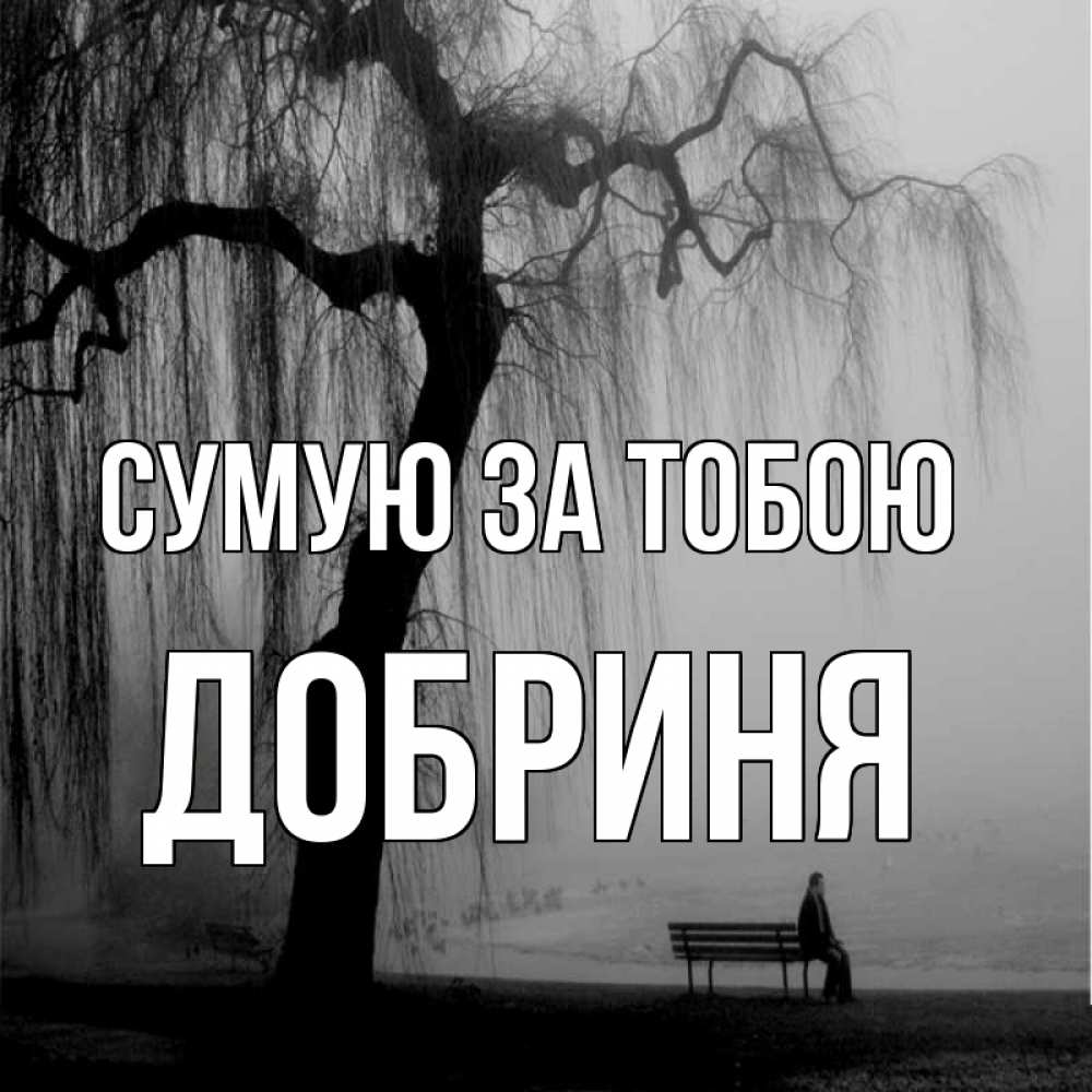 Открытка на каждый день з підписом, Добриня Сумую за тобою лавочка под деревом я жду тебя Прикольна листівка з побажанням онлайн скачати безкоштовно 