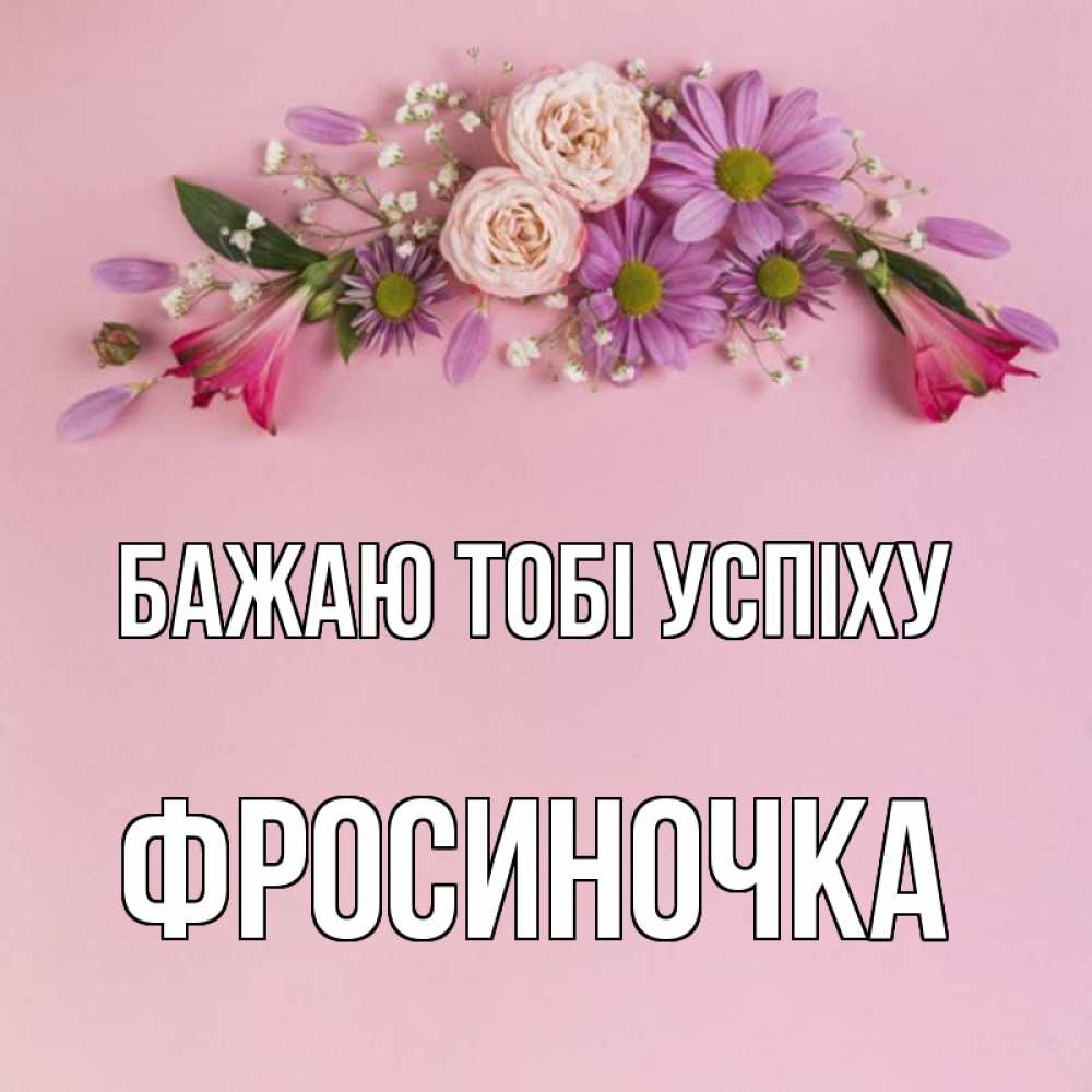Открытка на каждый день з підписом, Фросиночка Бажаю тобі успіху розовый фон Прикольна листівка з побажанням онлайн скачати безкоштовно 