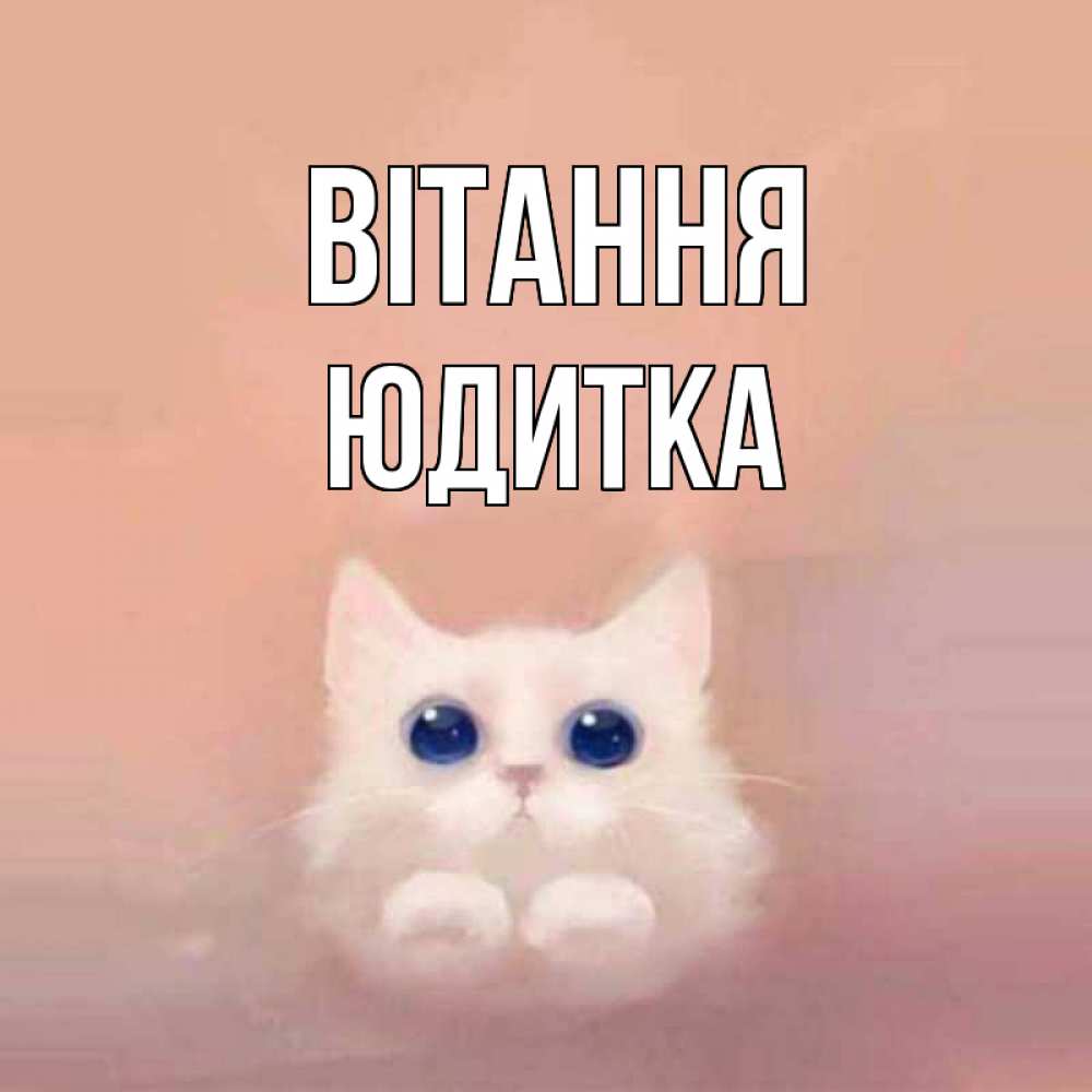 Открытка на каждый день з підписом, Юдитка Вітання котик белый в полете Прикольна листівка з побажанням онлайн скачати безкоштовно 