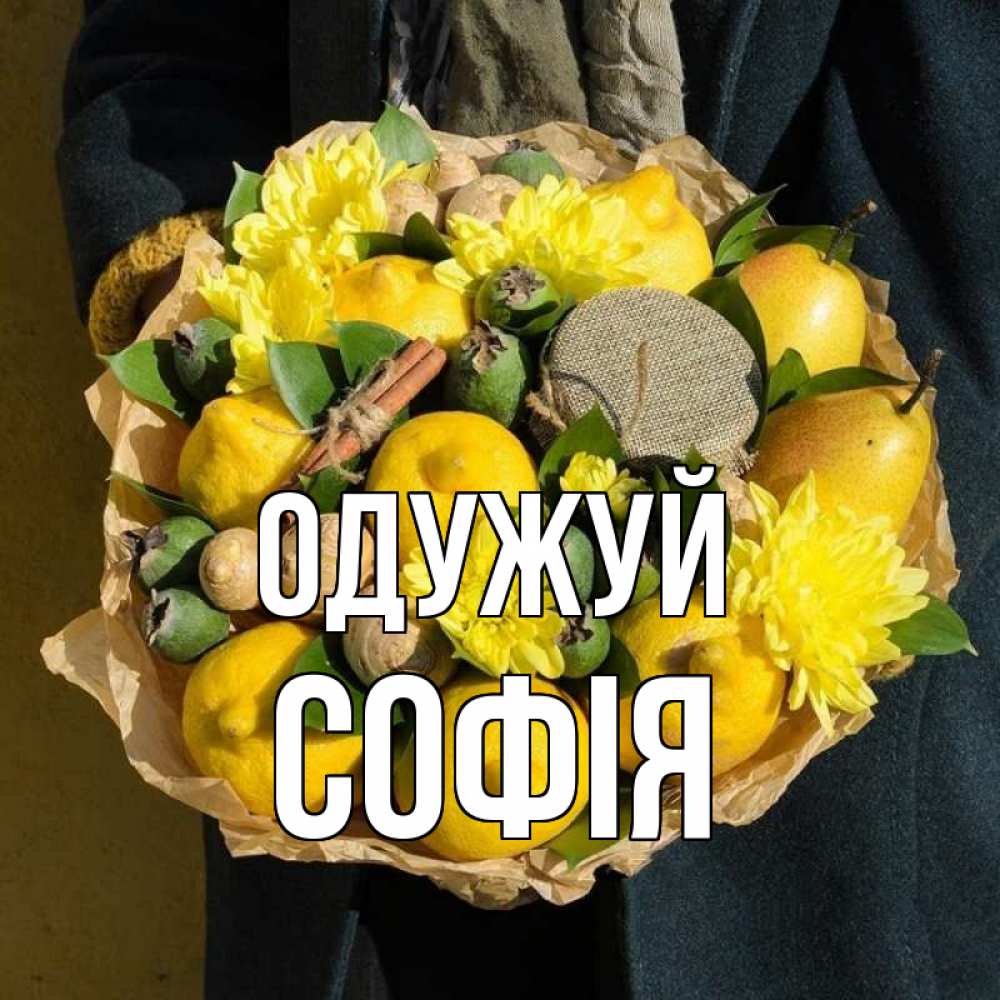 Открытка на каждый день з підписом, Софія Одужуй букет витаминов Прикольна листівка з побажанням онлайн скачати безкоштовно 