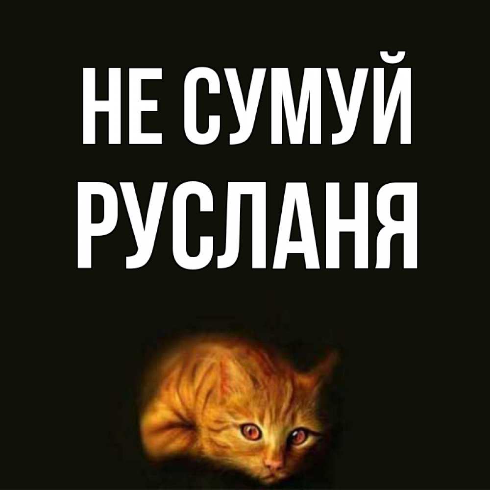Открытка на каждый день з підписом, Русланя Не сумуй лежащий кот в темноте Прикольна листівка з побажанням онлайн скачати безкоштовно 