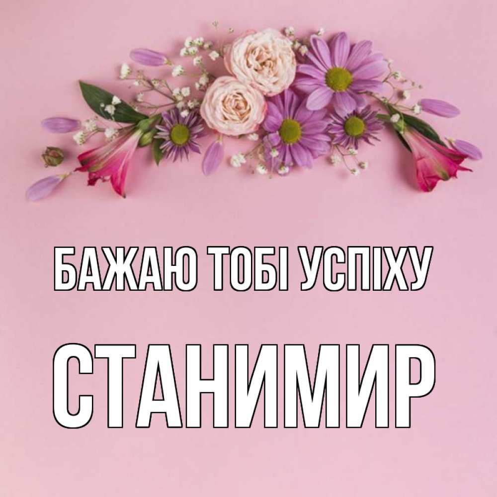 Открытка на каждый день з підписом, Станимир Бажаю тобі успіху розовый фон Прикольна листівка з побажанням онлайн скачати безкоштовно 