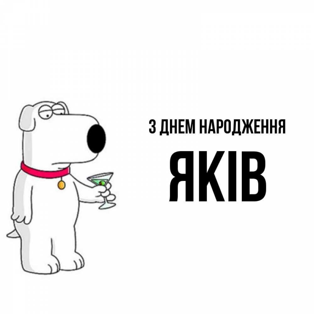 Открытка на каждый день з підписом, Яків З Днем народження песик с оливками Прикольна листівка з побажанням онлайн скачати безкоштовно 