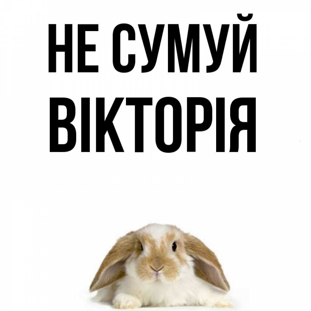 Открытка на каждый день з підписом, Вікторія Не сумуй коричнево белый заяц с большими ушками Прикольна листівка з побажанням онлайн скачати безкоштовно 