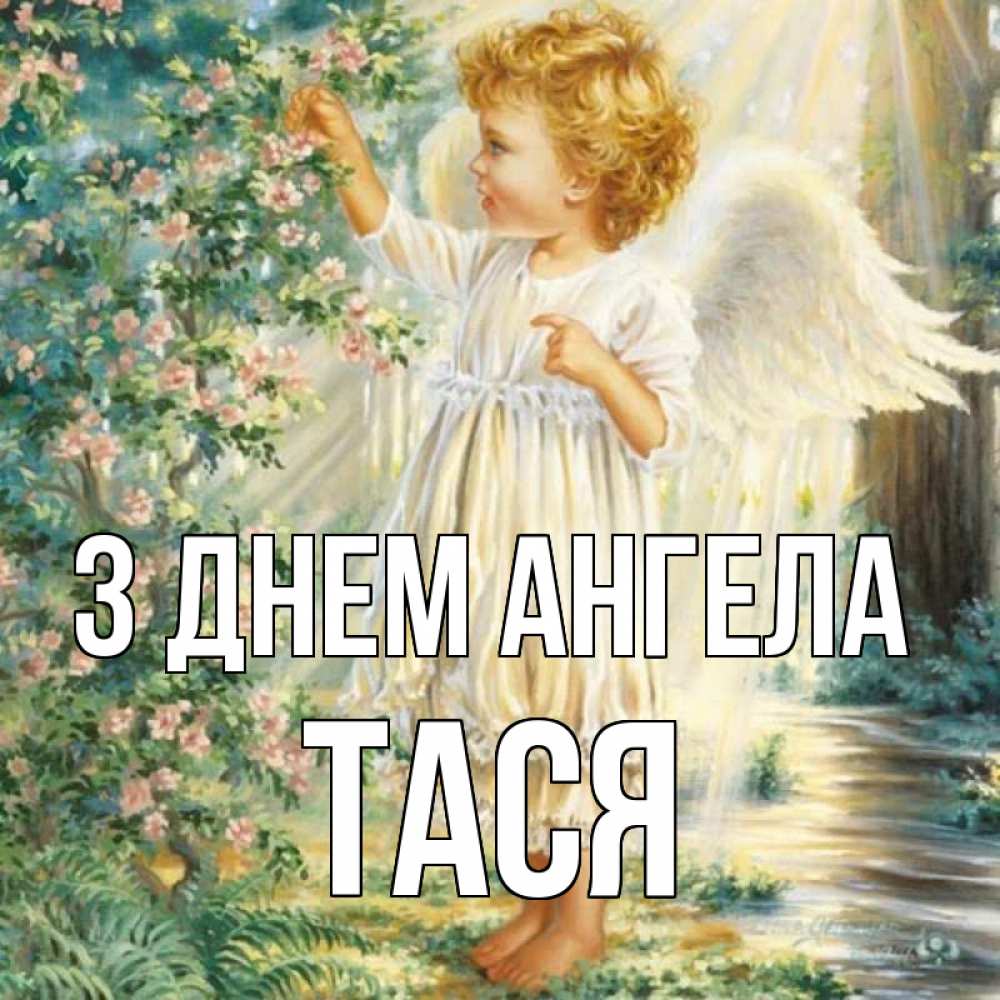 Открытка на каждый день з підписом, Тася З Днем ангела собирает цветы Прикольна листівка з побажанням онлайн скачати безкоштовно 