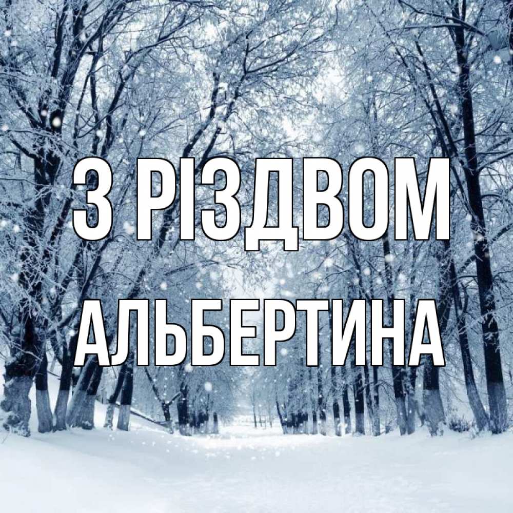 Открытка на каждый день з підписом, Альбертина З Різдвом снег, лес, парк Прикольна листівка з побажанням онлайн скачати безкоштовно 