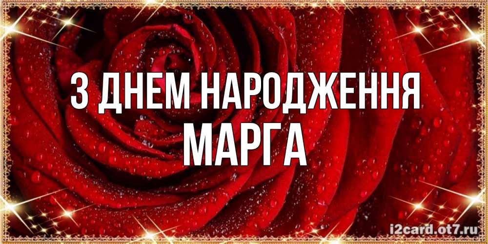 Открытка на каждый день з підписом, Марга З Днем народження роса на розе блестящая в лучах солнца Прикольна листівка з побажанням онлайн скачати безкоштовно 